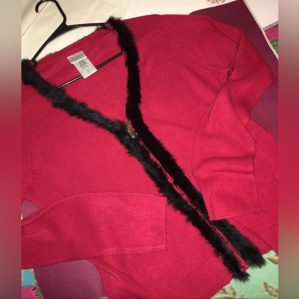Red Sweater Trimmed in Real Rabbit Fur